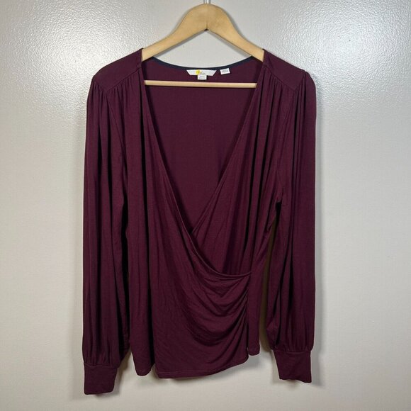 Boden Blouson Wrap Top Size 22 Burgundy V-neck Stretch Work Office Career - Picture 1 of 9